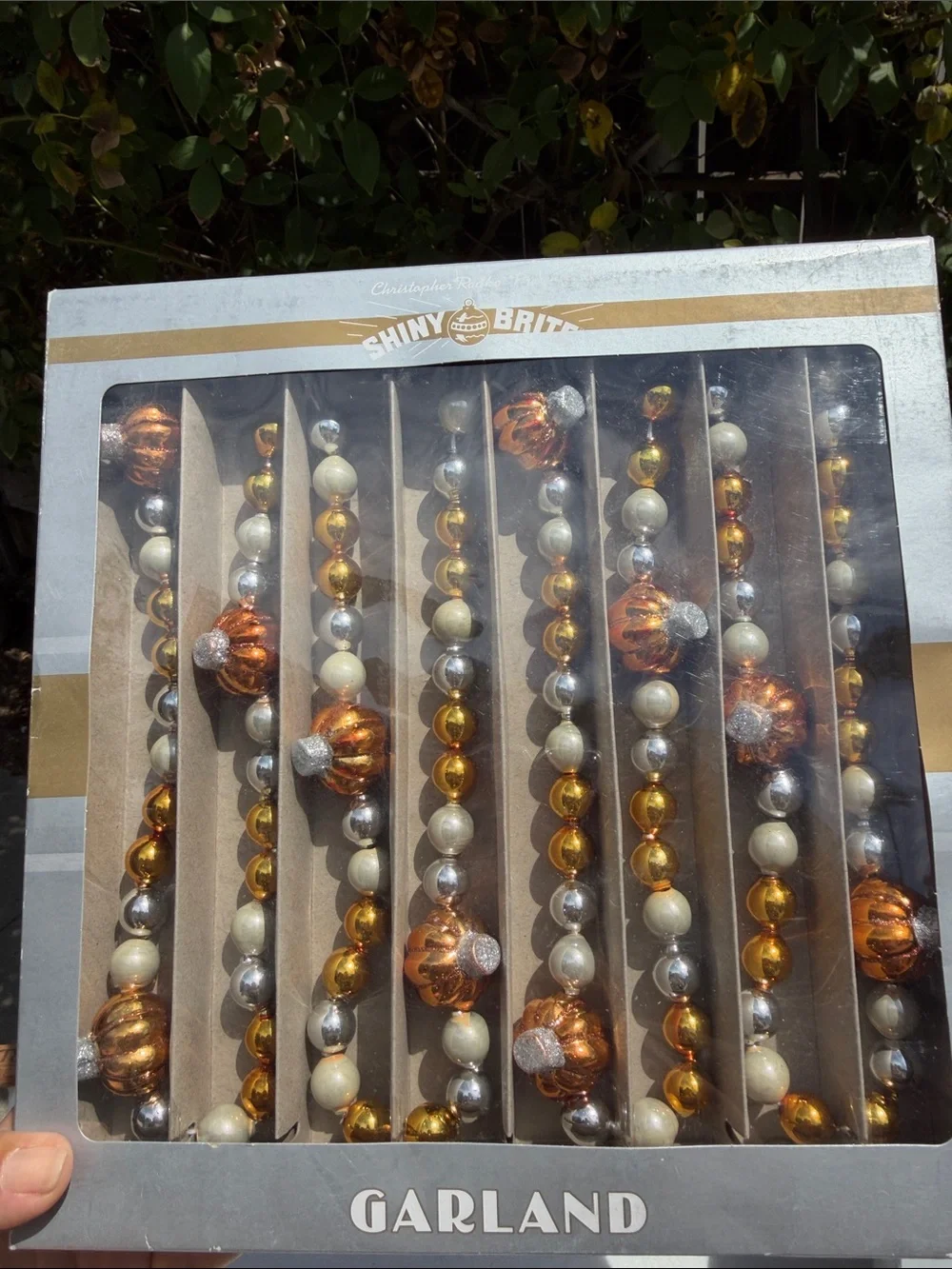 x3 RADKO Shiny Brite GLASS GARLAND 7ft/14ft Set Pumpkin Orange Gold Silver Fall